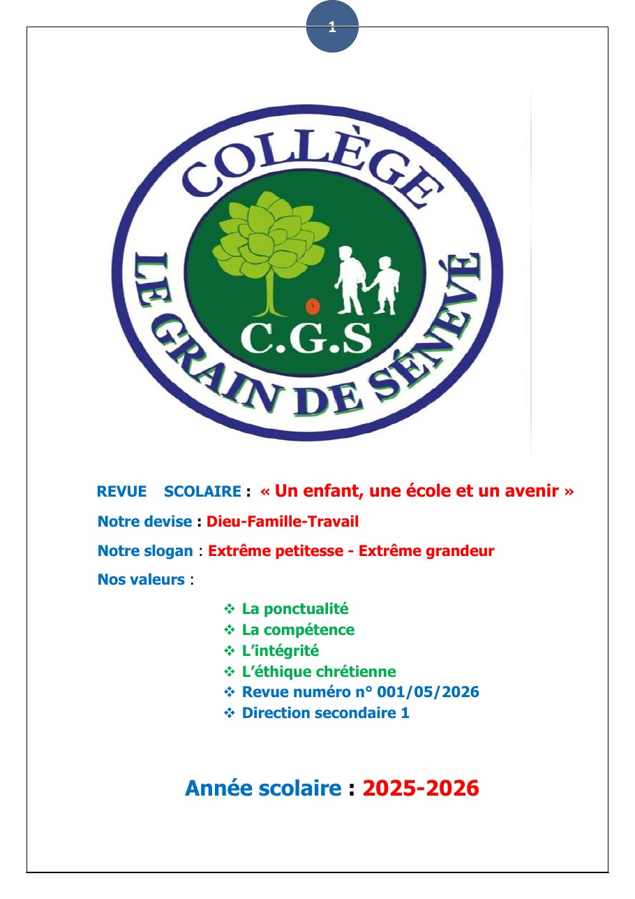 Couverture de la revue scolaire 2025-2026 du Collège Le Grain de Sénevé
